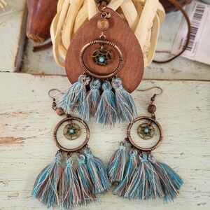 3pc Wood Boho Tassel Necklace/Earrings Set